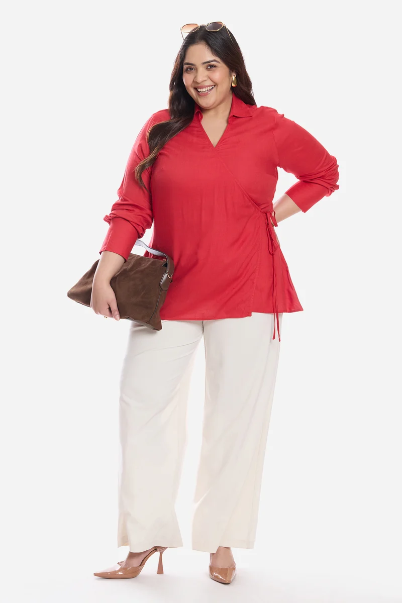 Nam|Viscose Collared Tie Front Shirt