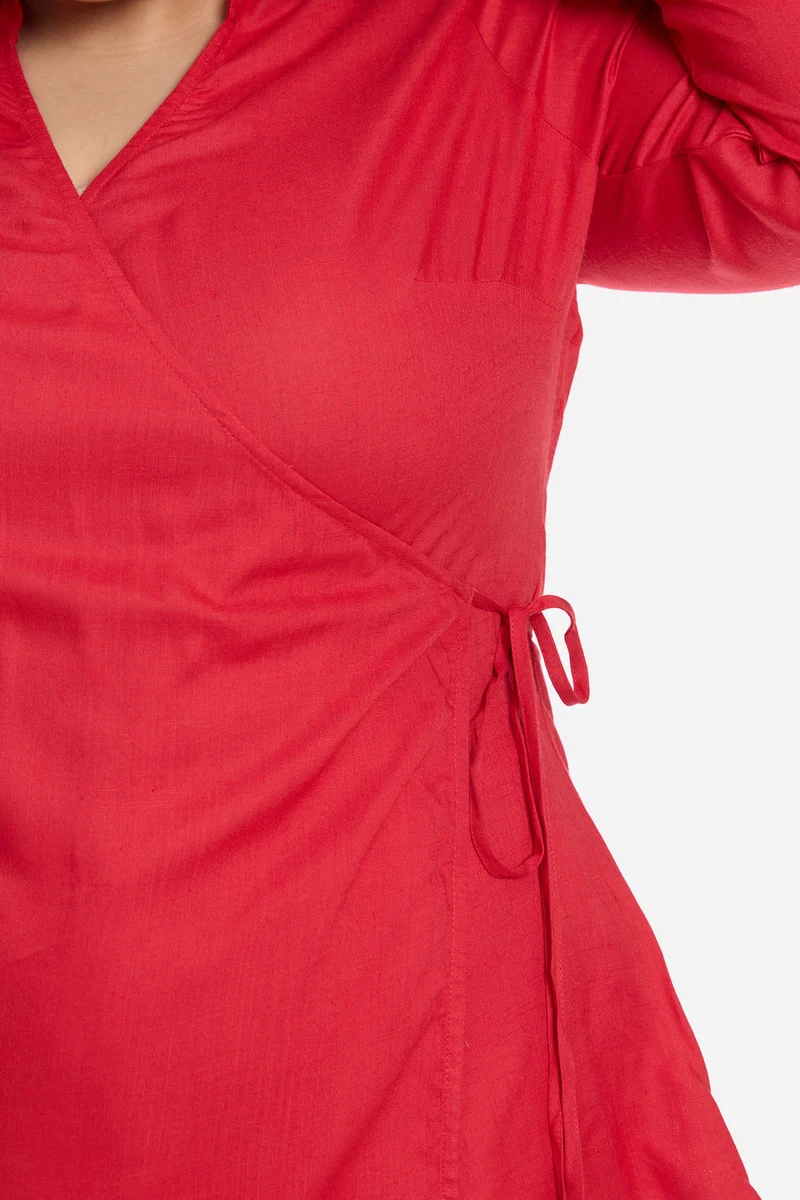 Nam|Viscose Collared Tie Front Shirt