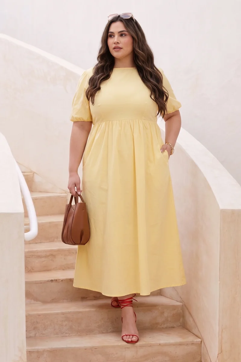 Arlete|Cotton Midi Dress With Puff Sleeve