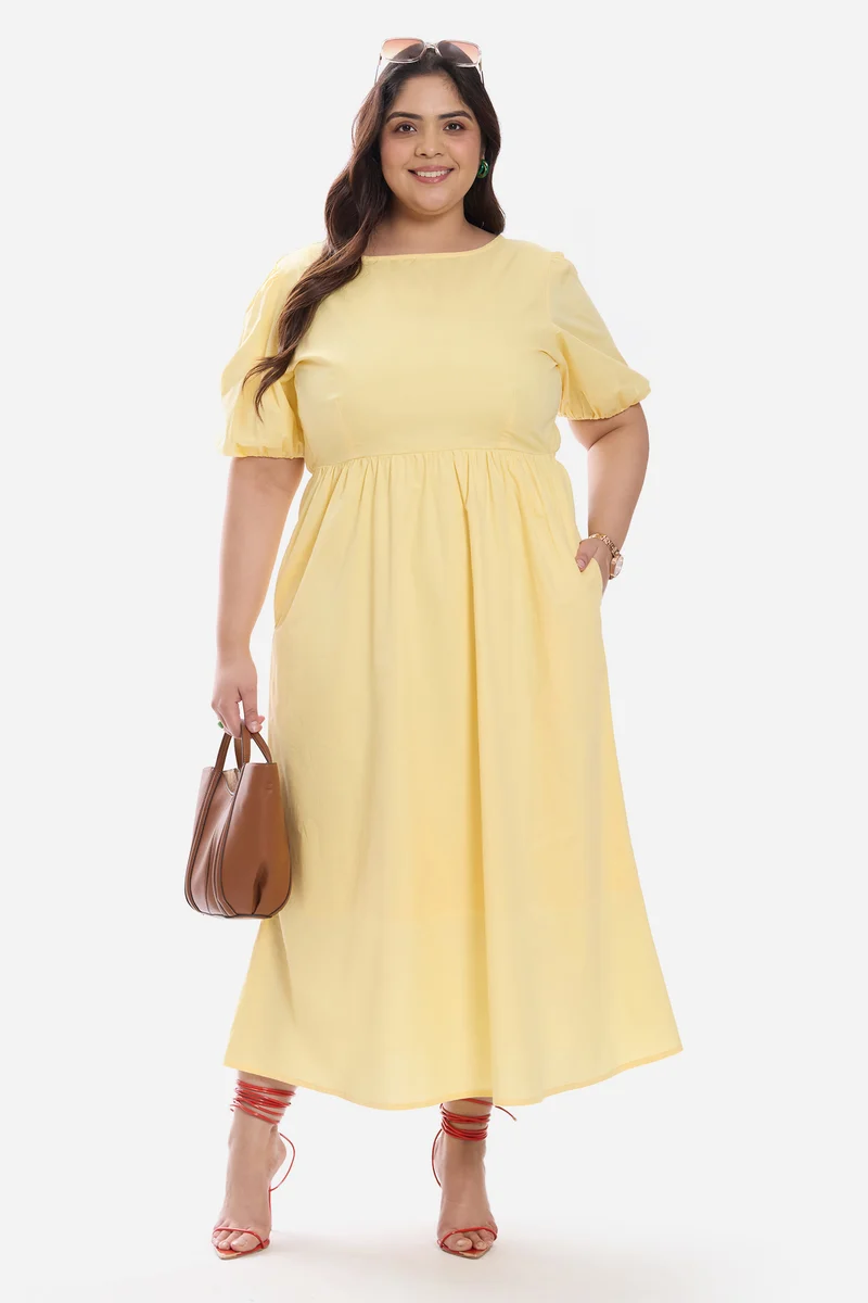 Arlete|Cotton Midi Dress With Puff Sleeve