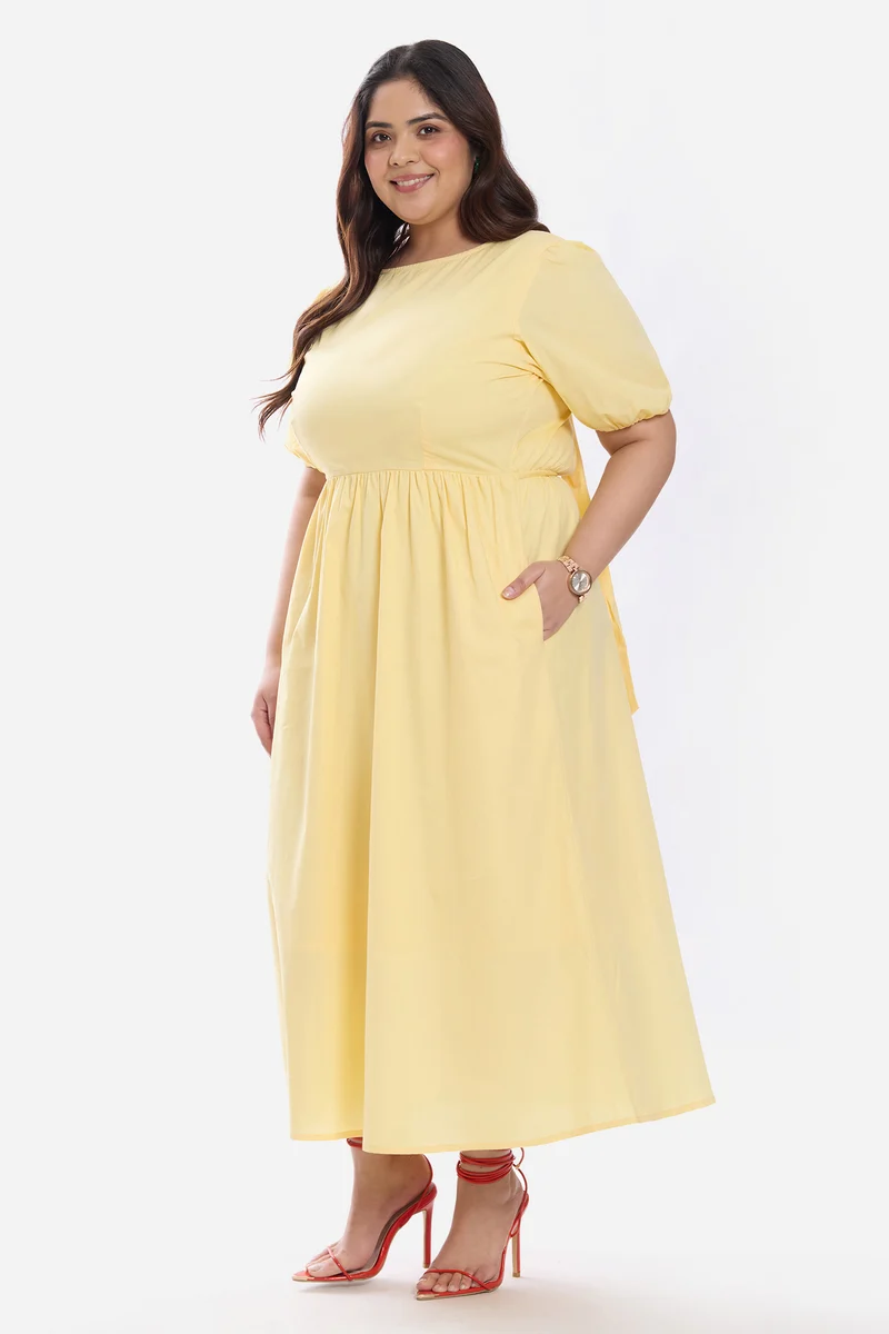 Arlete|Cotton Midi Dress With Puff Sleeve