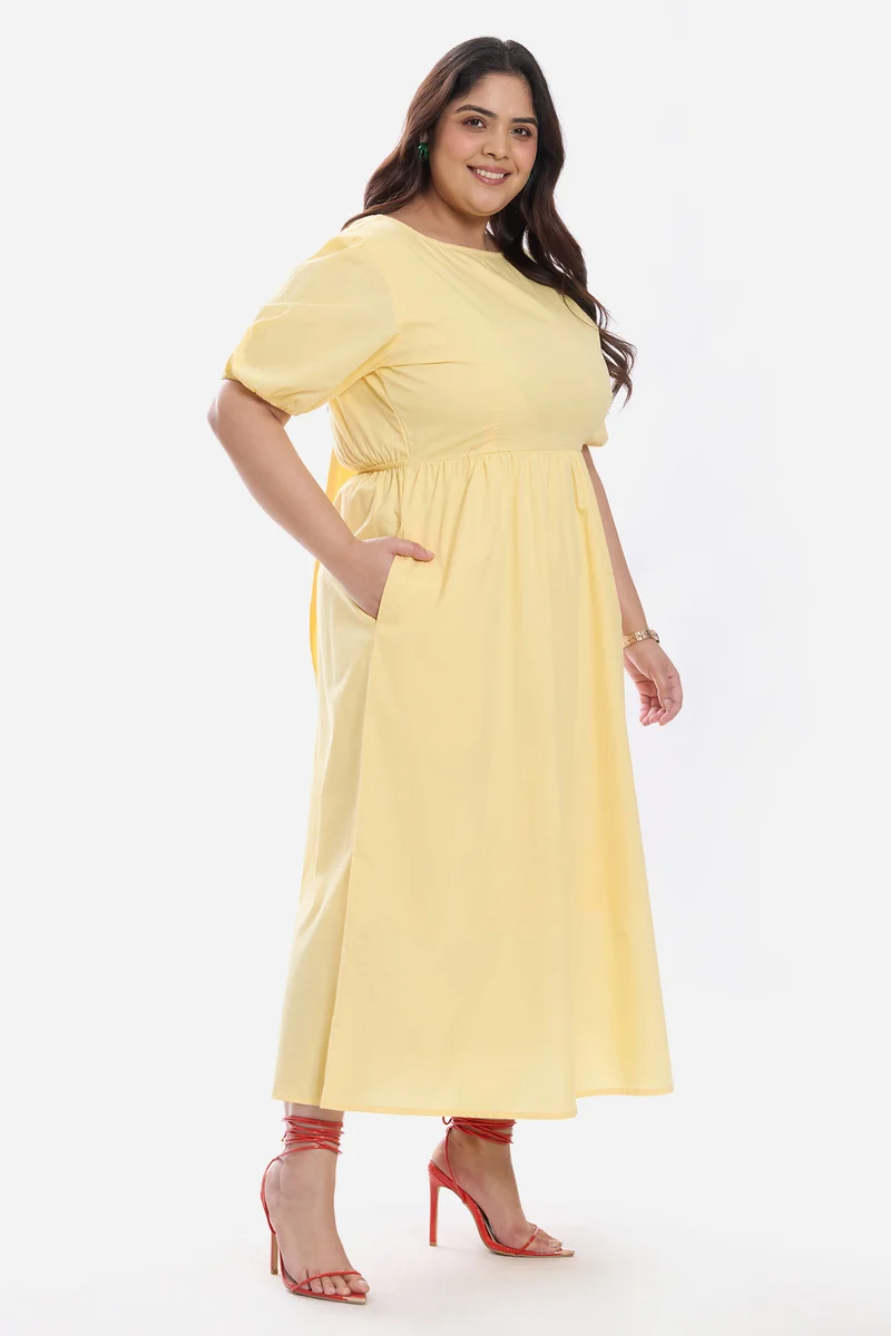 Arlete|Cotton Midi Dress With Puff Sleeve