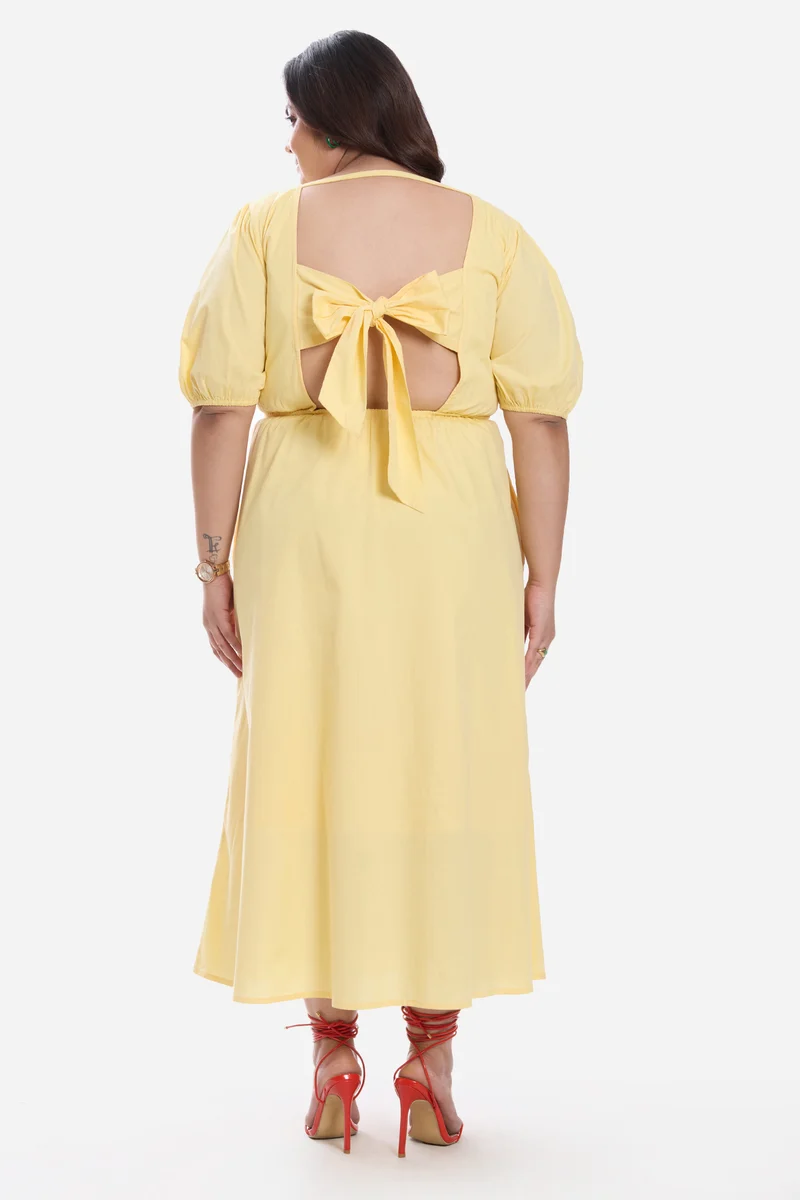 Arlete|Cotton Midi Dress With Puff Sleeve