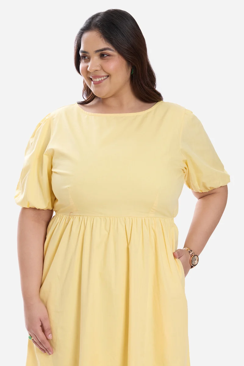 Arlete|Cotton Midi Dress With Puff Sleeve