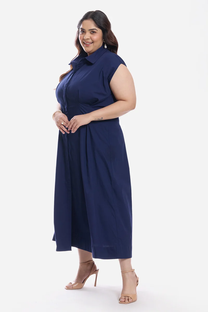 Aynur|Cotton Pleated Shirt Dress