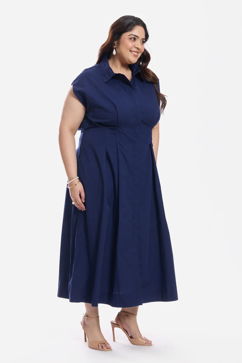 Aynur|Cotton Pleated Shirt Dress