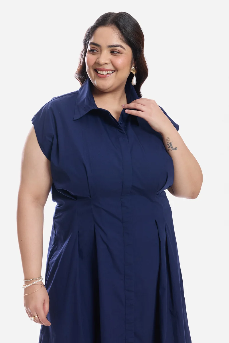 Aynur|Cotton Pleated Shirt Dress