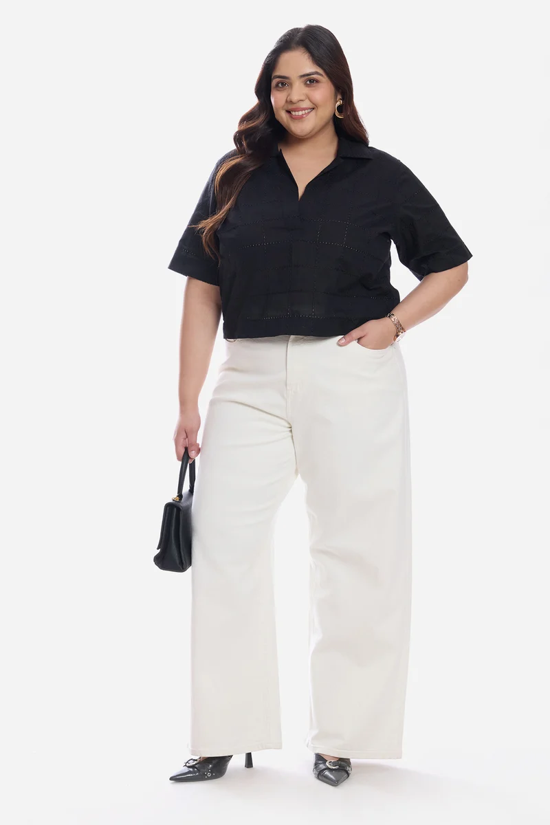 Aveline|Cotton Notch Placket Boxy Shirt