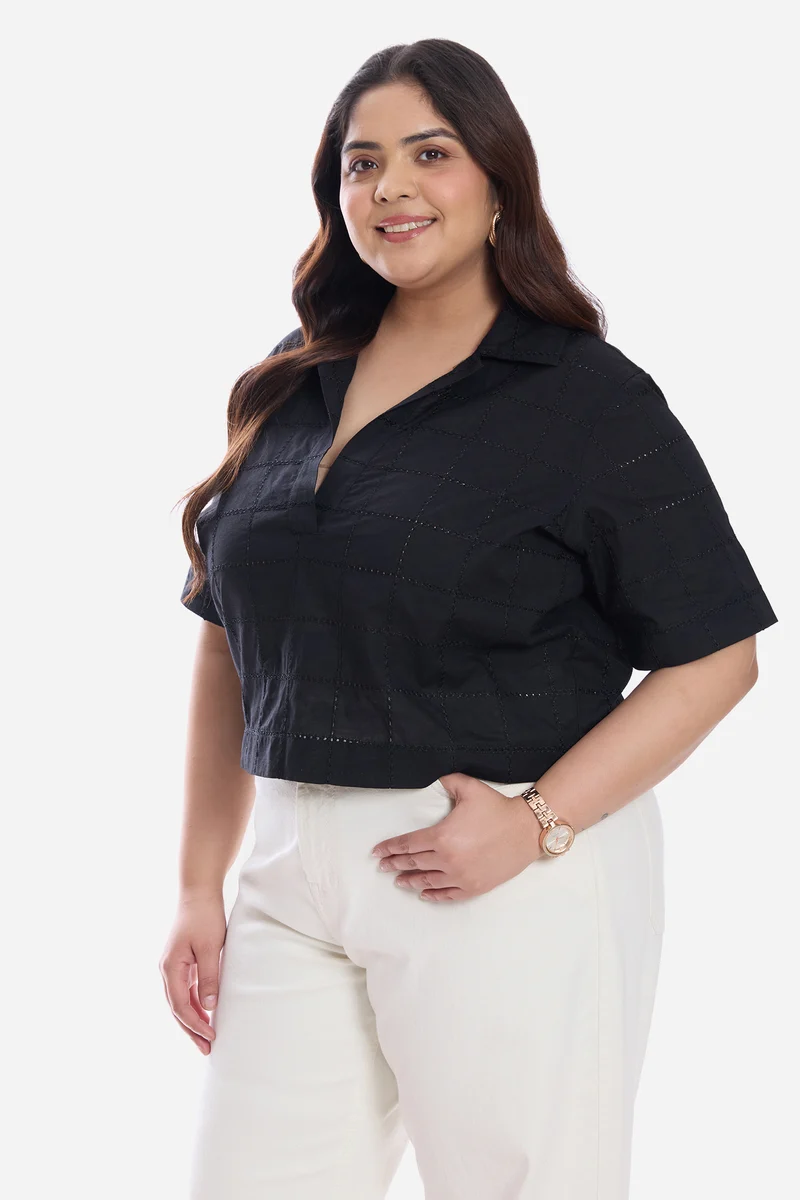 Aveline|Cotton Notch Placket Boxy Shirt