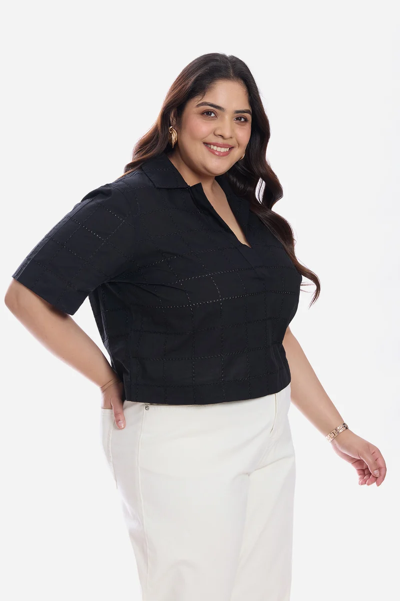 Aveline|Cotton Notch Placket Boxy Shirt