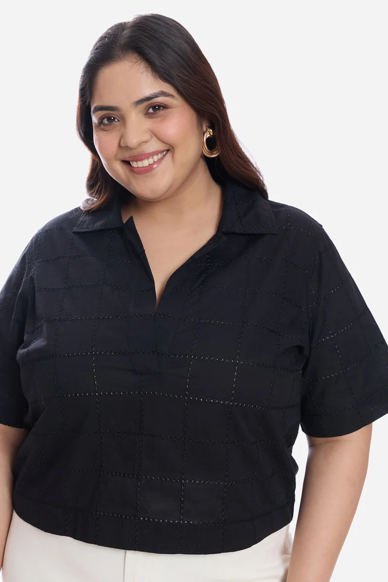 Aveline|Cotton Notch Placket Boxy Shirt