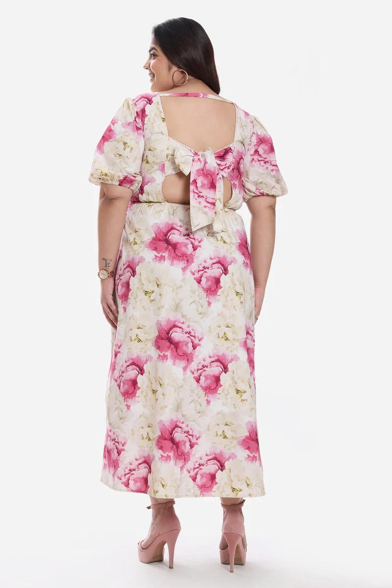 Arlyna|Cotton Midi Dress With Puff Sleeve