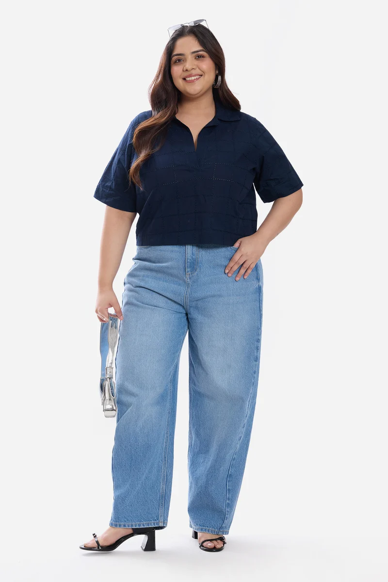 Ayani|Cotton Notch Placket Boxy Shirt