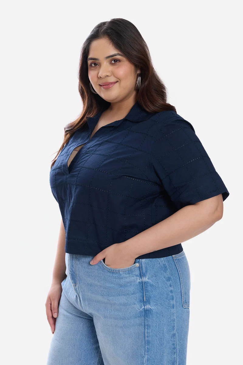 Ayani|Cotton Notch Placket Boxy Shirt