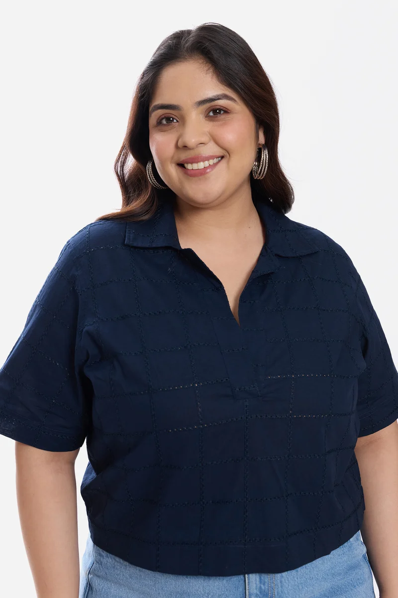 Ayani|Cotton Notch Placket Boxy Shirt
