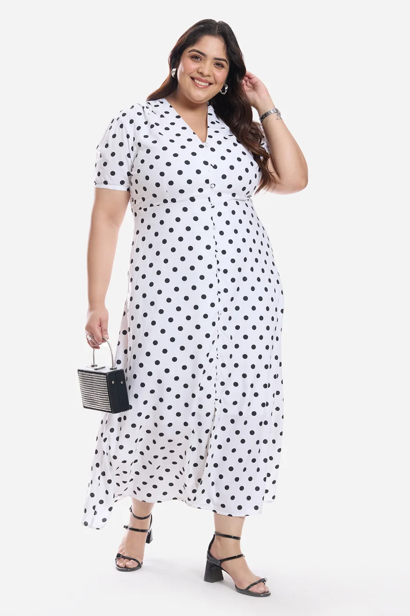 Asami|Viscose V Neck Midi Shirt Dress