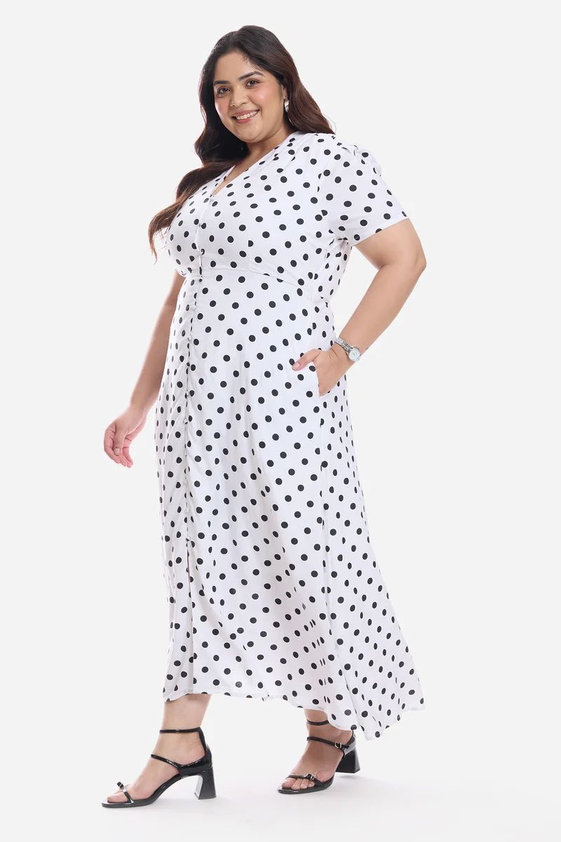 Asami|Viscose V Neck Midi Shirt Dress