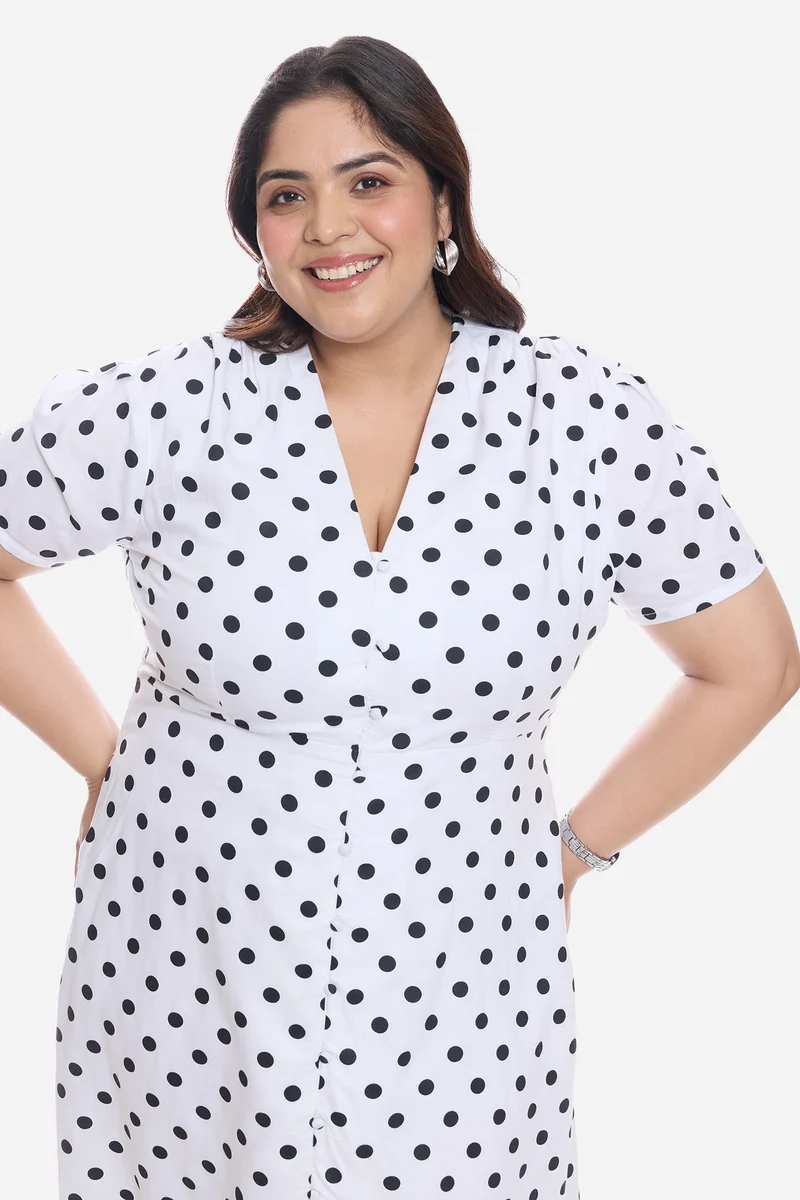 Asami|Viscose V Neck Midi Shirt Dress