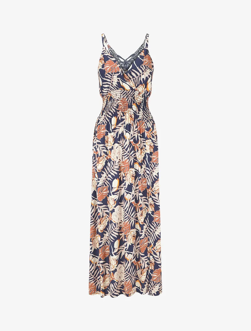 Robe longue fendue à dos ajouré - Marine