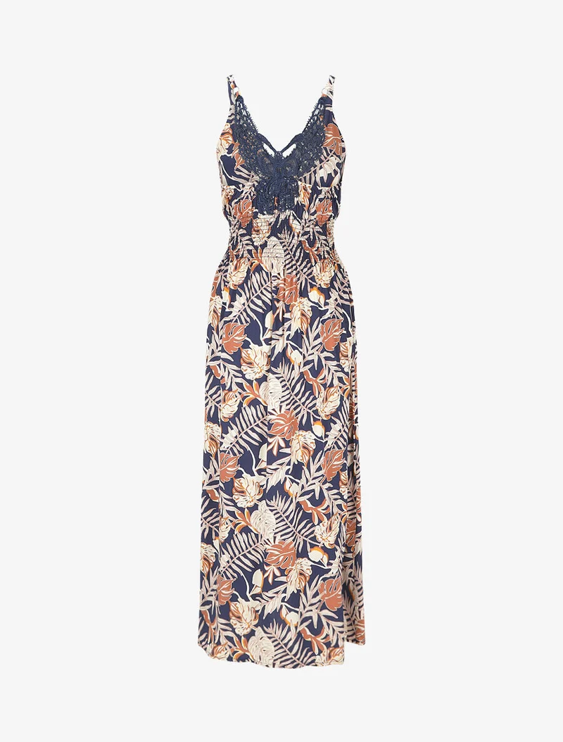 Robe longue fendue à dos ajouré - Marine