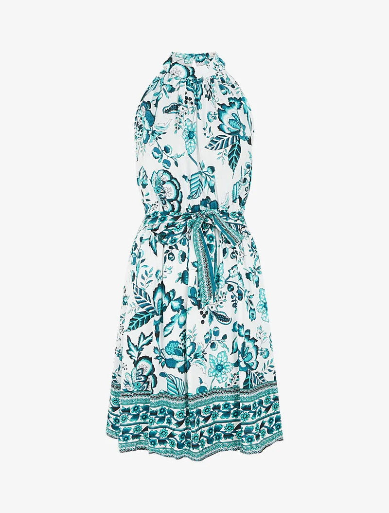 Robe mi-longue évasée imprimé floral - Vert