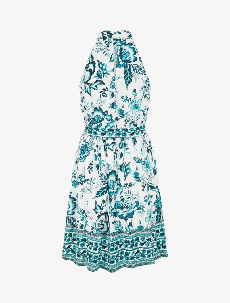 Robe mi-longue évasée imprimé floral - Vert