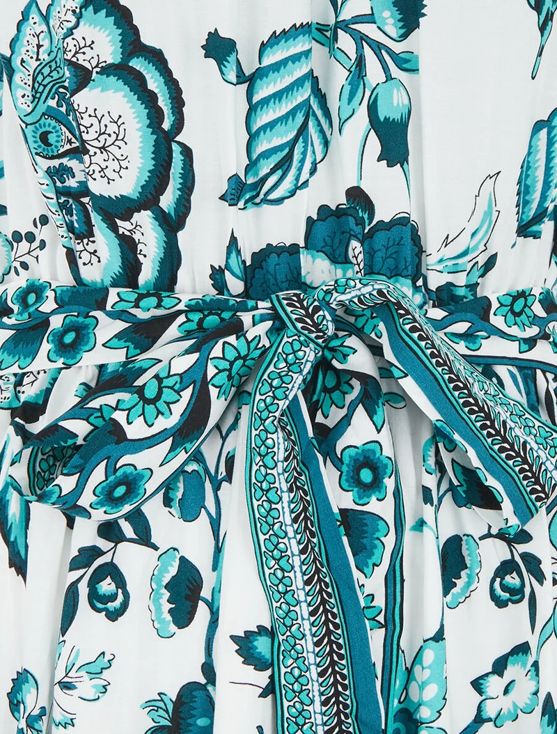 Robe mi-longue évasée imprimé floral - Vert