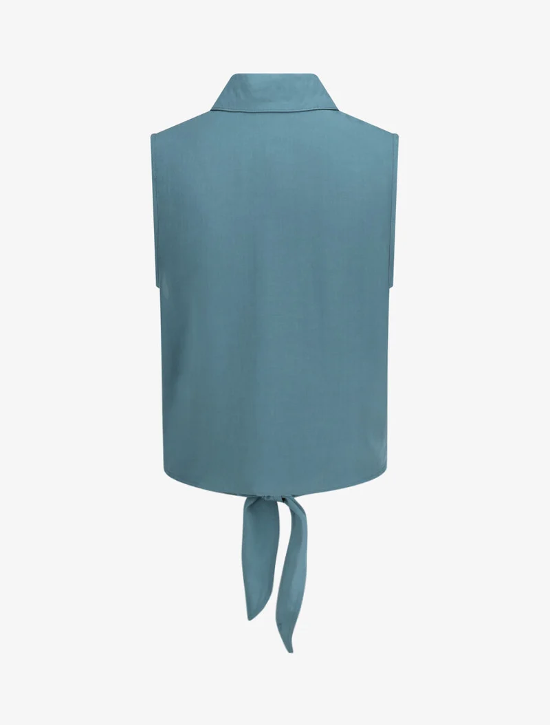 Chemise unie boutonnée à nouer - Bleu canard