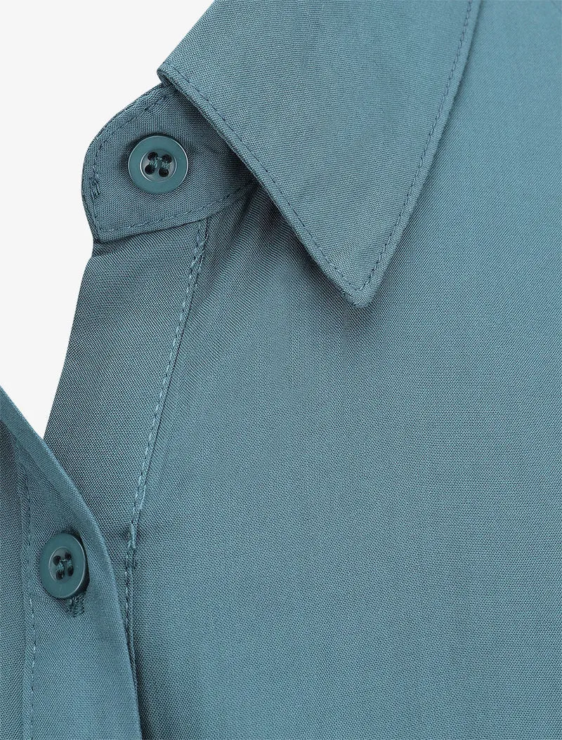 Chemise unie boutonnée à nouer - Bleu canard