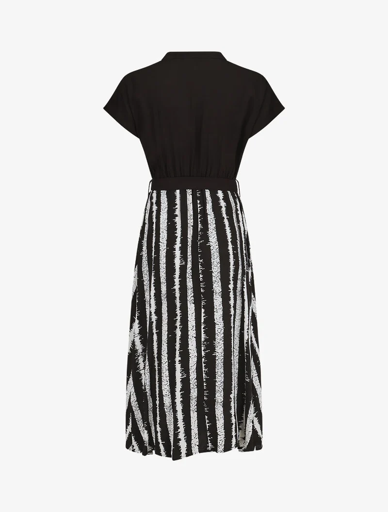 Robe longue élastiquée à jupe imprimé rayures - Noir