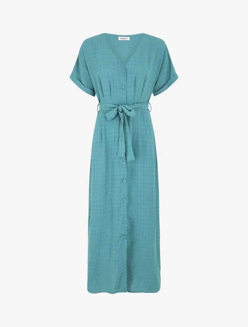 Robe longue évasée manches courtes - Turquoise