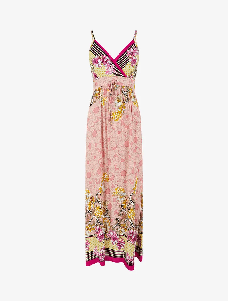 Robe longue empire à bretelles imprimé floral - Rose