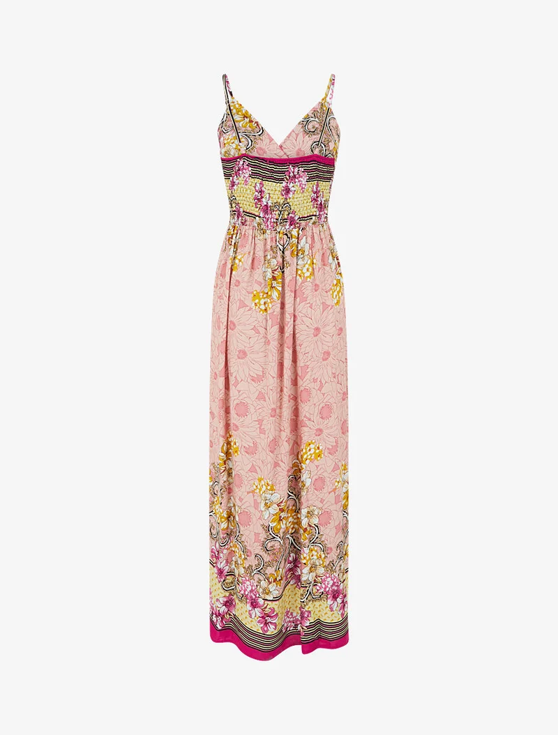 Robe longue empire à bretelles imprimé floral - Rose