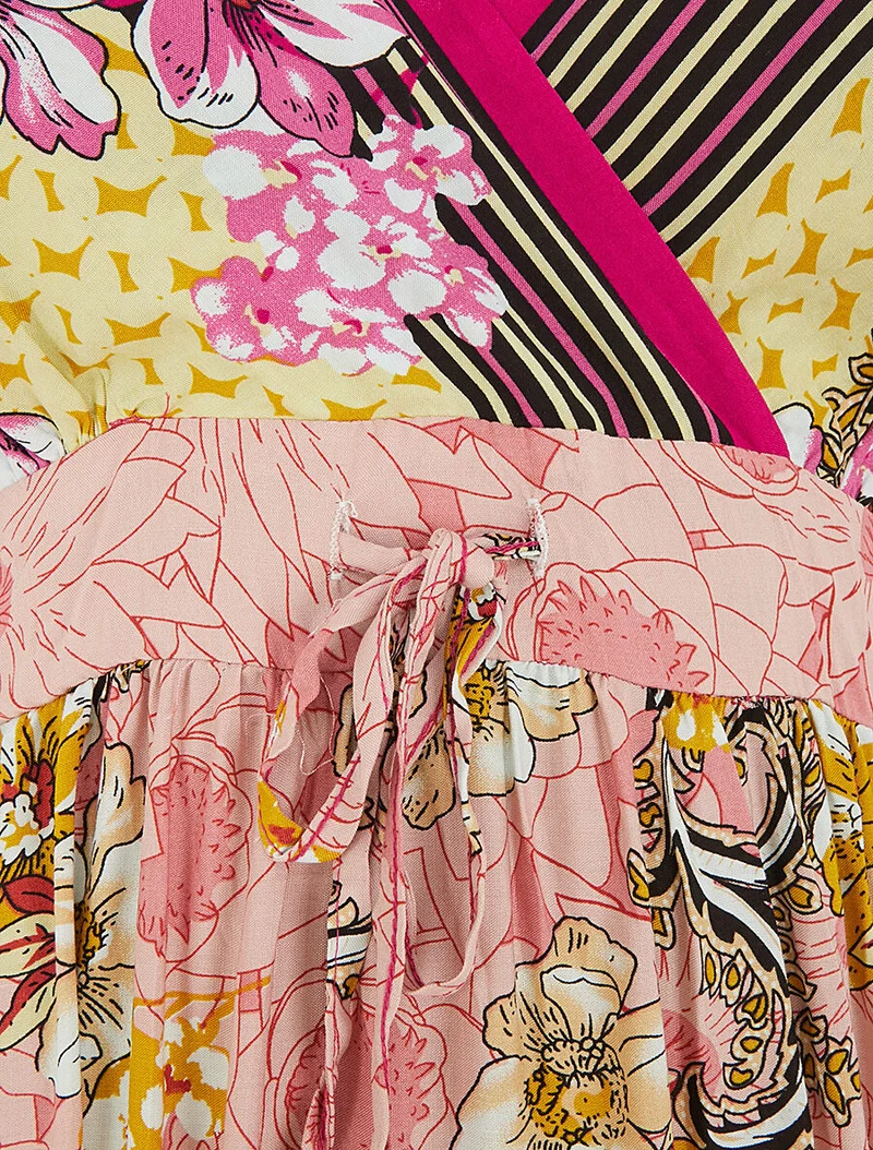 Robe longue empire à bretelles imprimé floral - Rose
