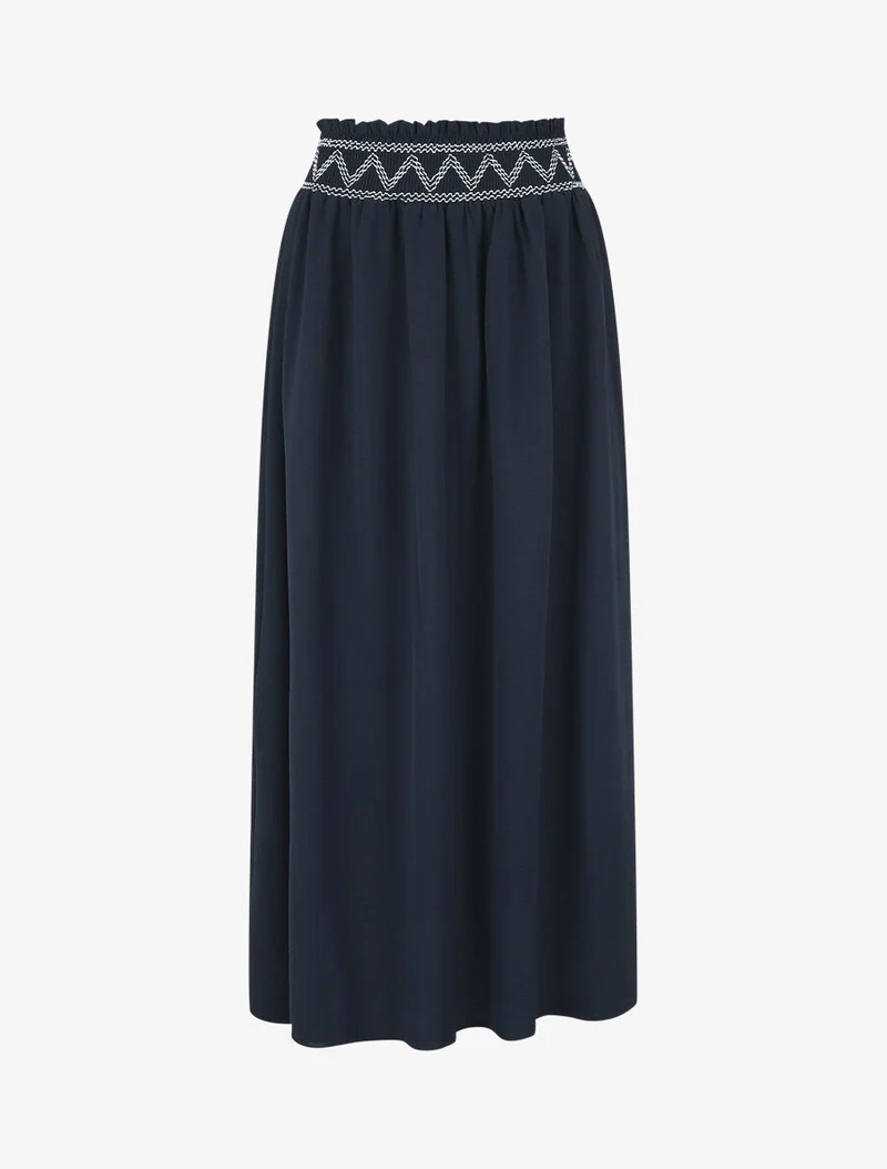 Jupe longue à taille élastiquée - Marine