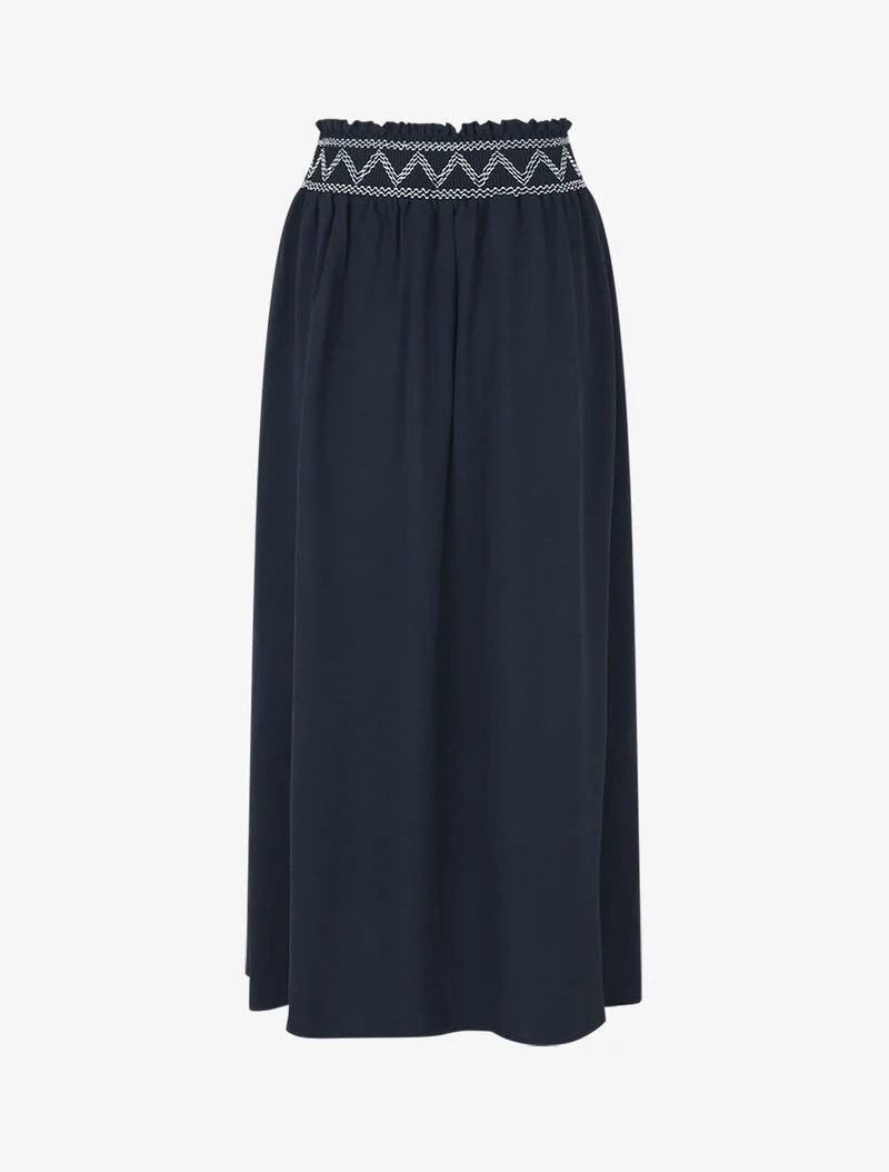 Jupe longue à taille élastiquée - Marine