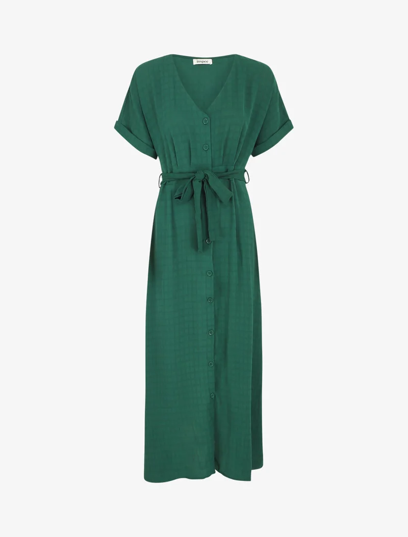 Robe longue évasée manches courtes - Vert