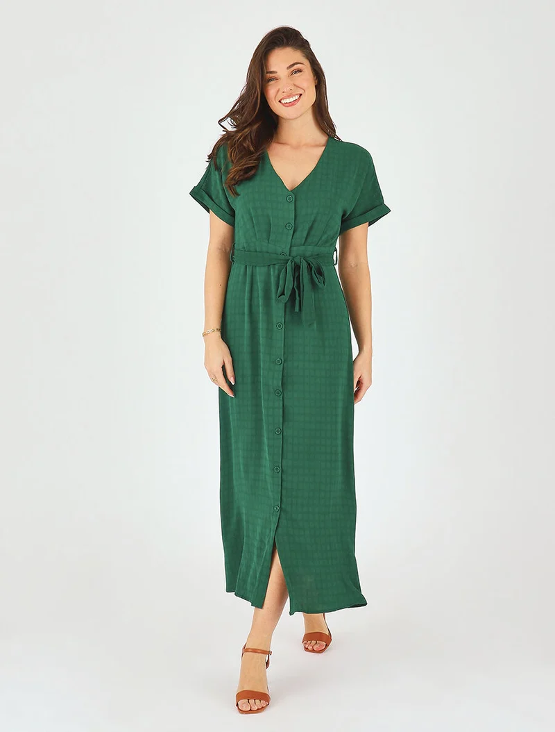 Robe longue évasée manches courtes - Vert