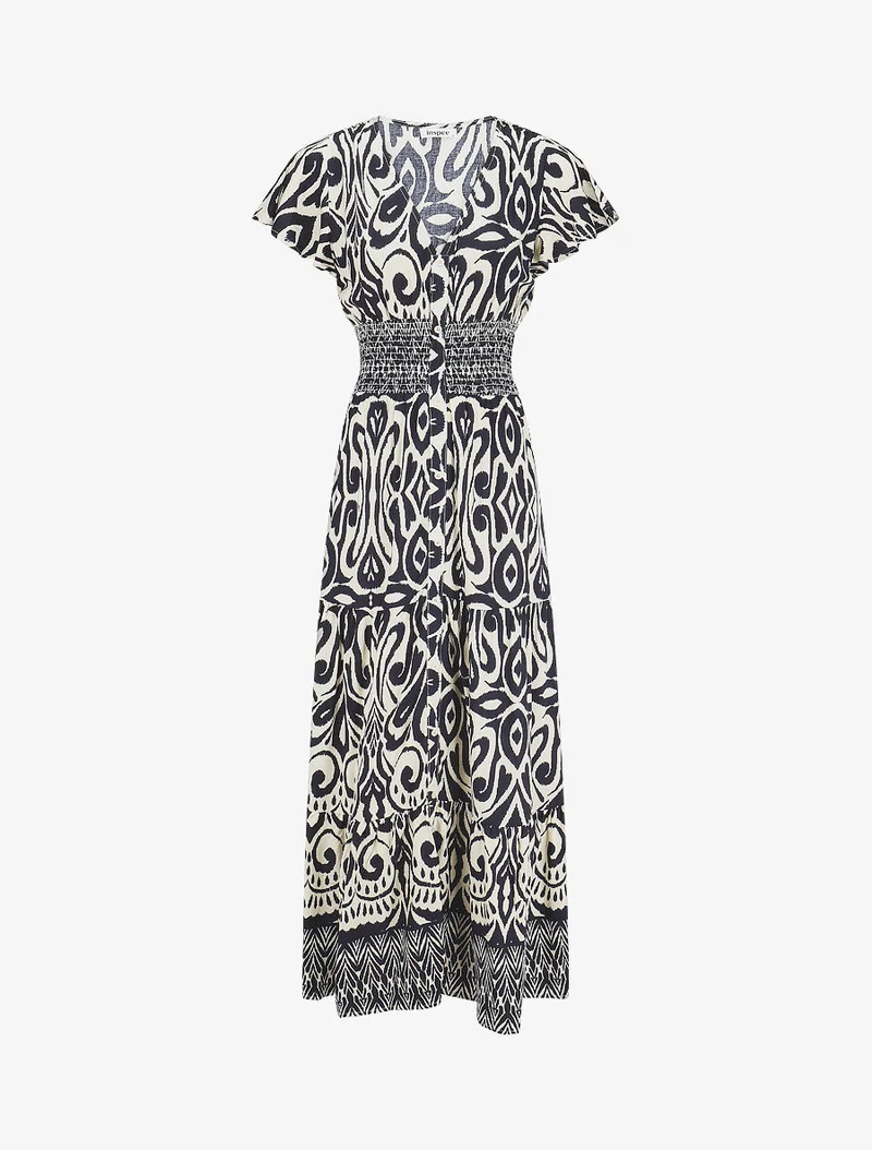 Robe longue à manches courtes imprimé graphique - Marine