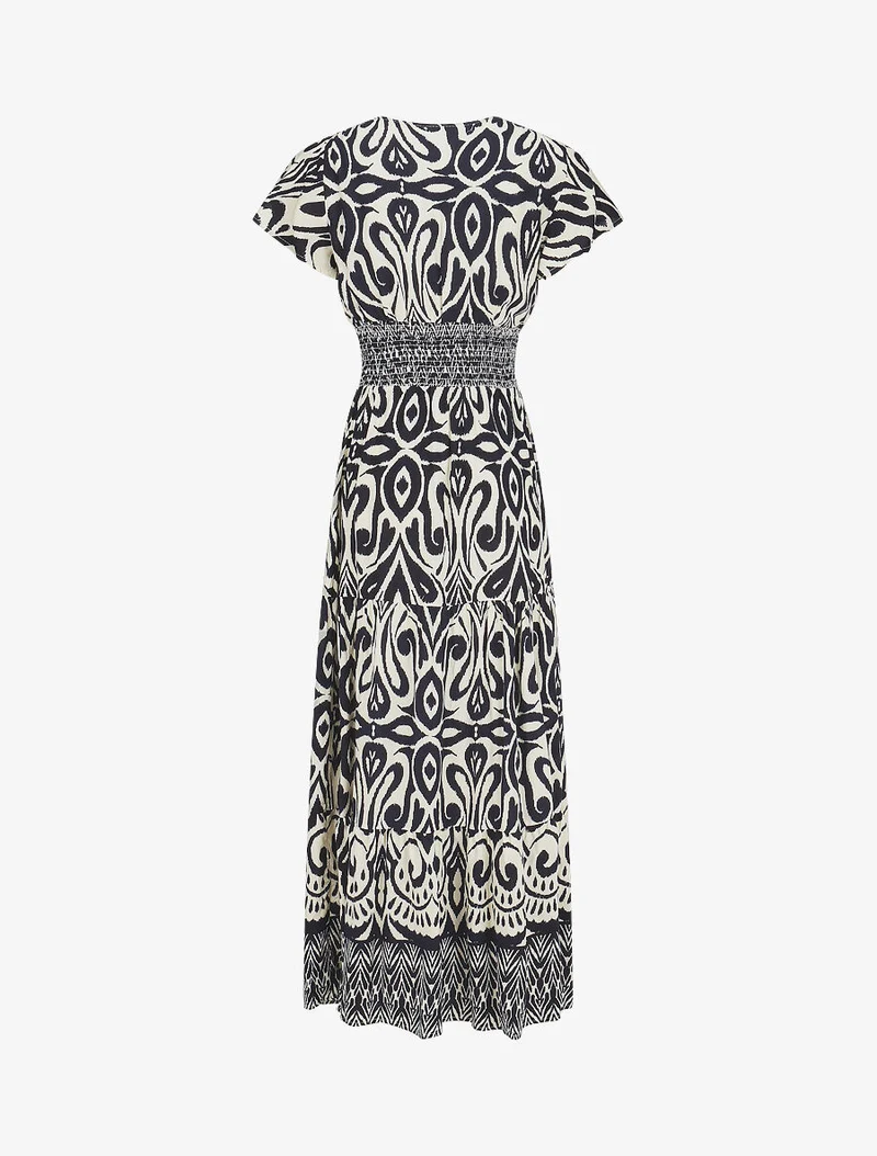 Robe longue à manches courtes imprimé graphique - Marine