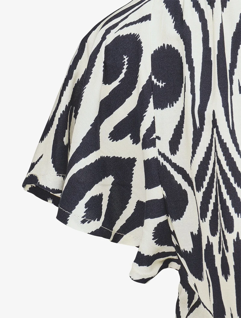 Robe longue à manches courtes imprimé graphique - Marine