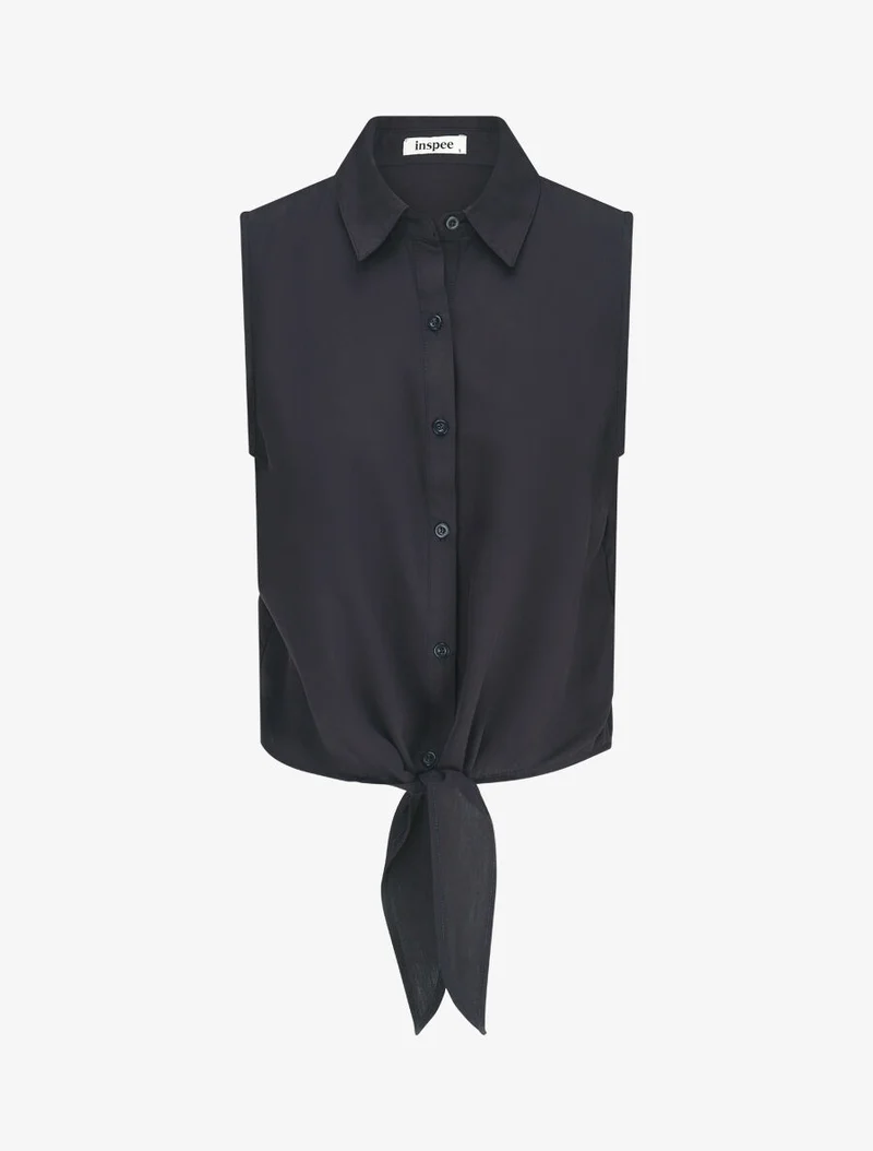 Chemise unie boutonnée à nouer - Marine