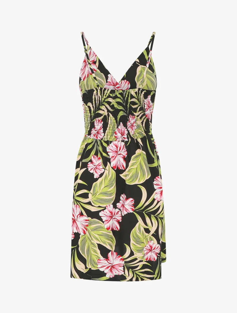Robe à fines bretelles imprimé tropical - Noir