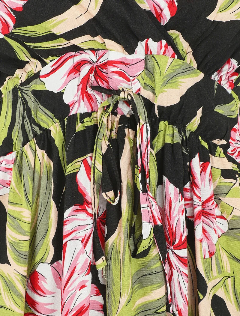 Robe à fines bretelles imprimé tropical - Noir