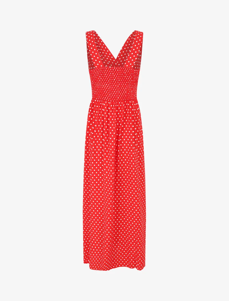 Robe longue empire à pois - Rouge