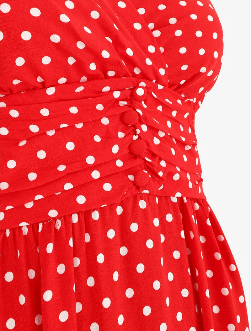 Robe longue empire à pois - Rouge