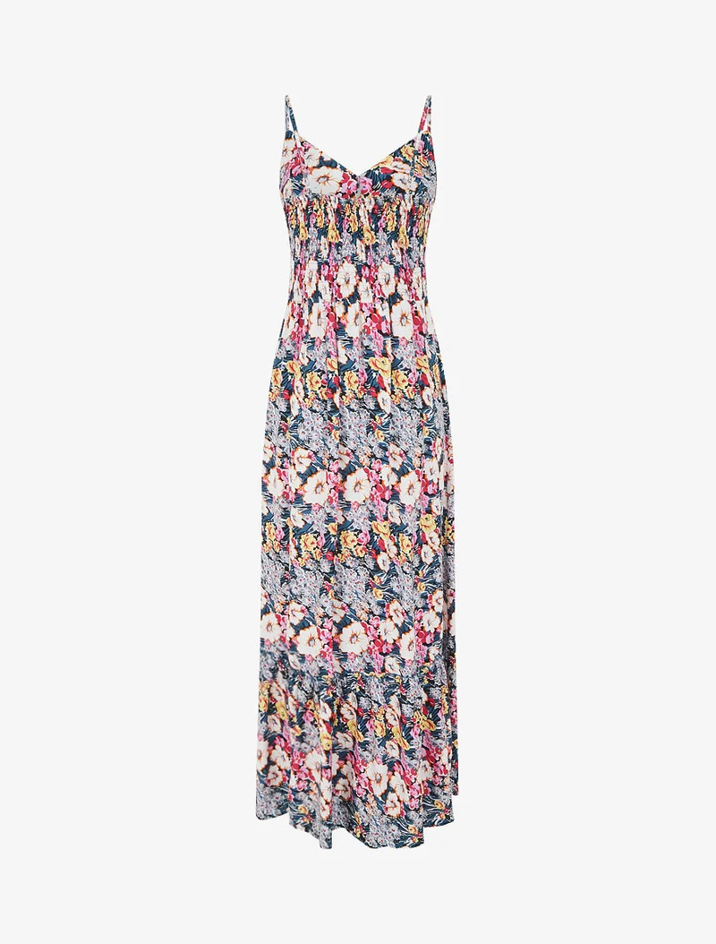 Robe longue fleuri à col V - Noir