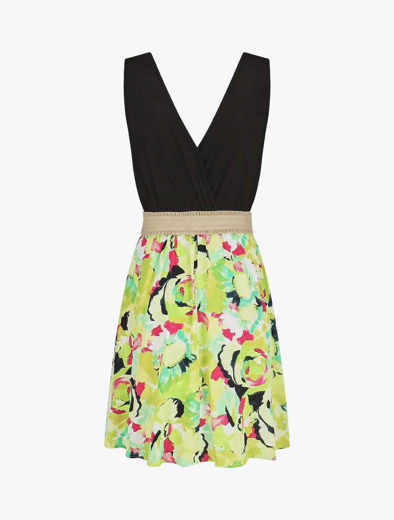 Robe élastiquée à jupe imprimé abstrait - Vert
