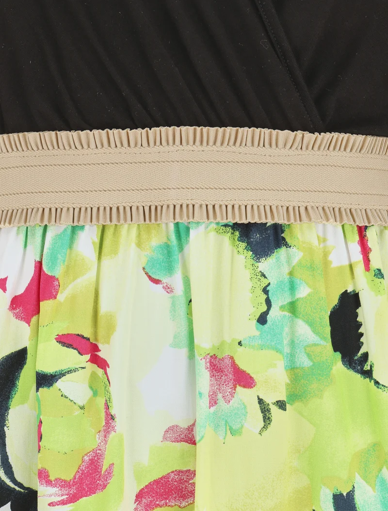 Robe élastiquée à jupe imprimé abstrait - Vert