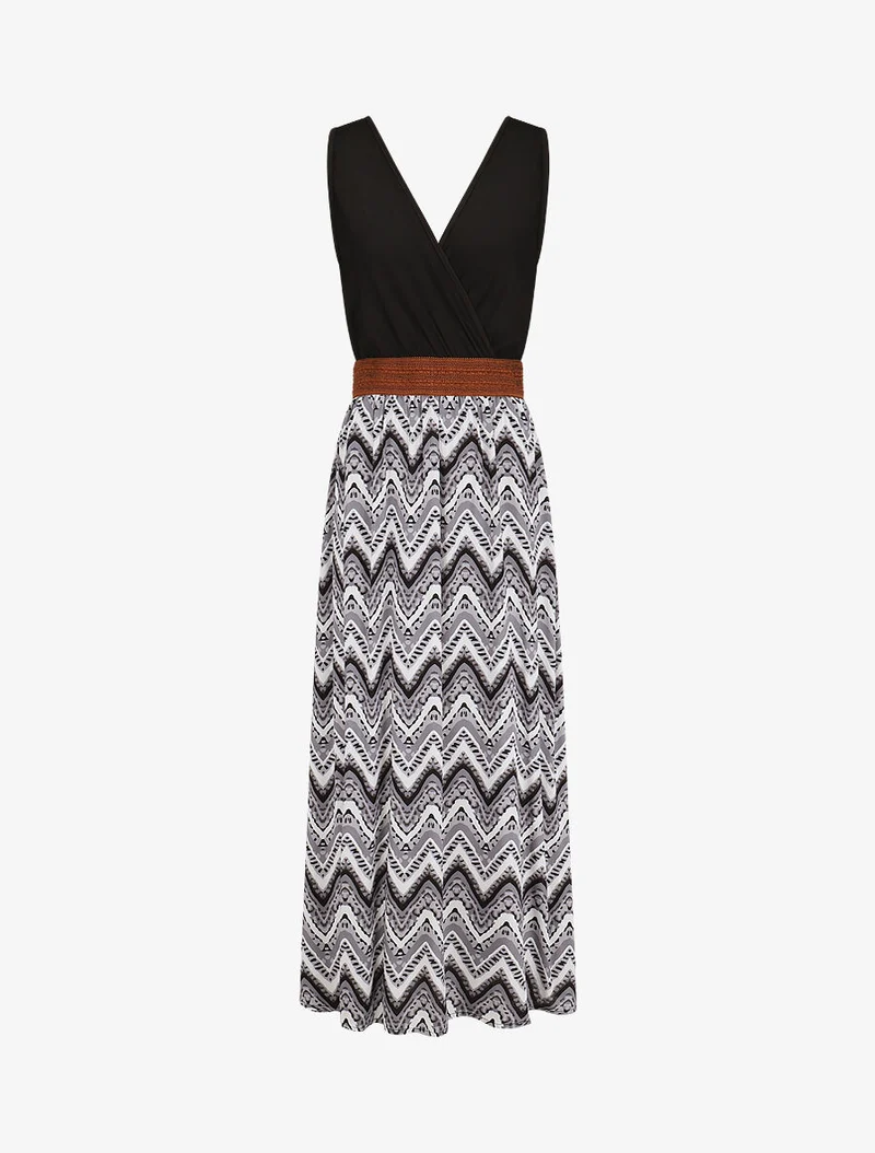 Robe longue à jupe imprimé graphique - Gris